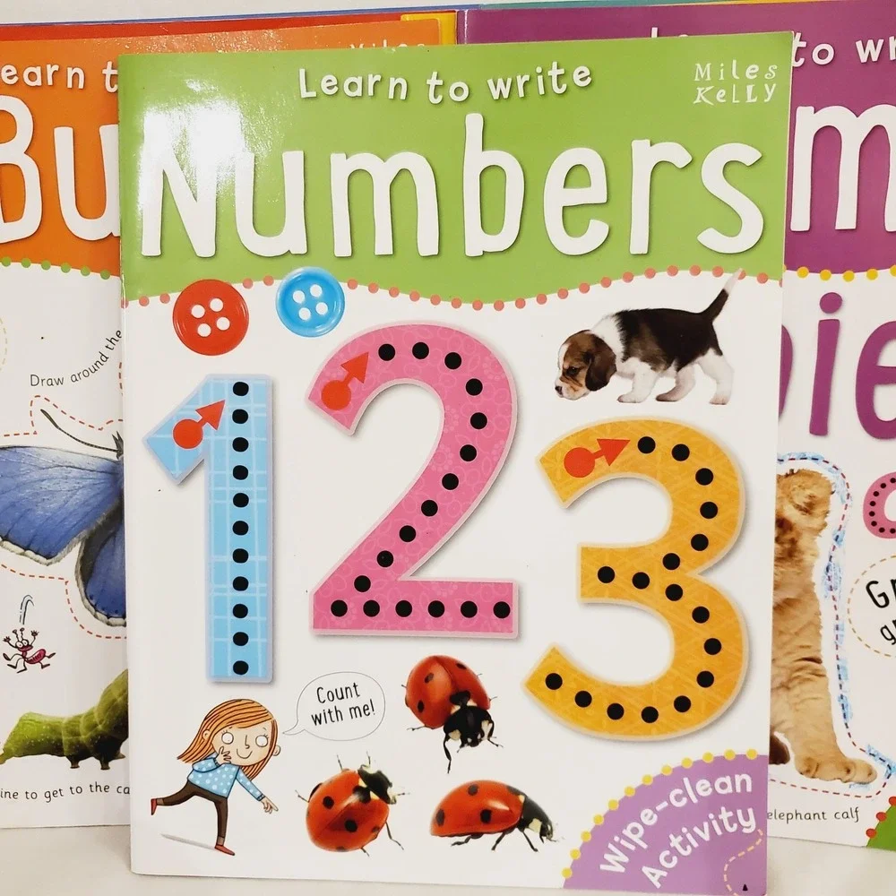 Set Of 10 Miles Kelly Wipe-Clean Activity Learn To Write Letters, Number, Colors
